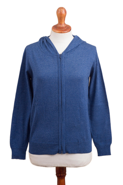 Cotton Blend Hoodie in Royal Blue from Peru