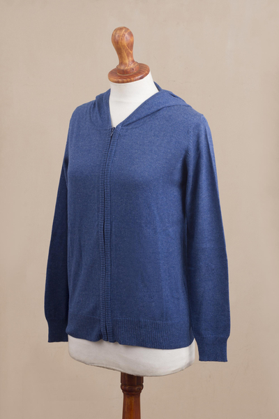 Kapuzenpullover aus Baumwollmischung, „Casual Comfort in Royal Blue“ - Kapuzenpullover aus Baumwollmischung in Königsblau aus Peru