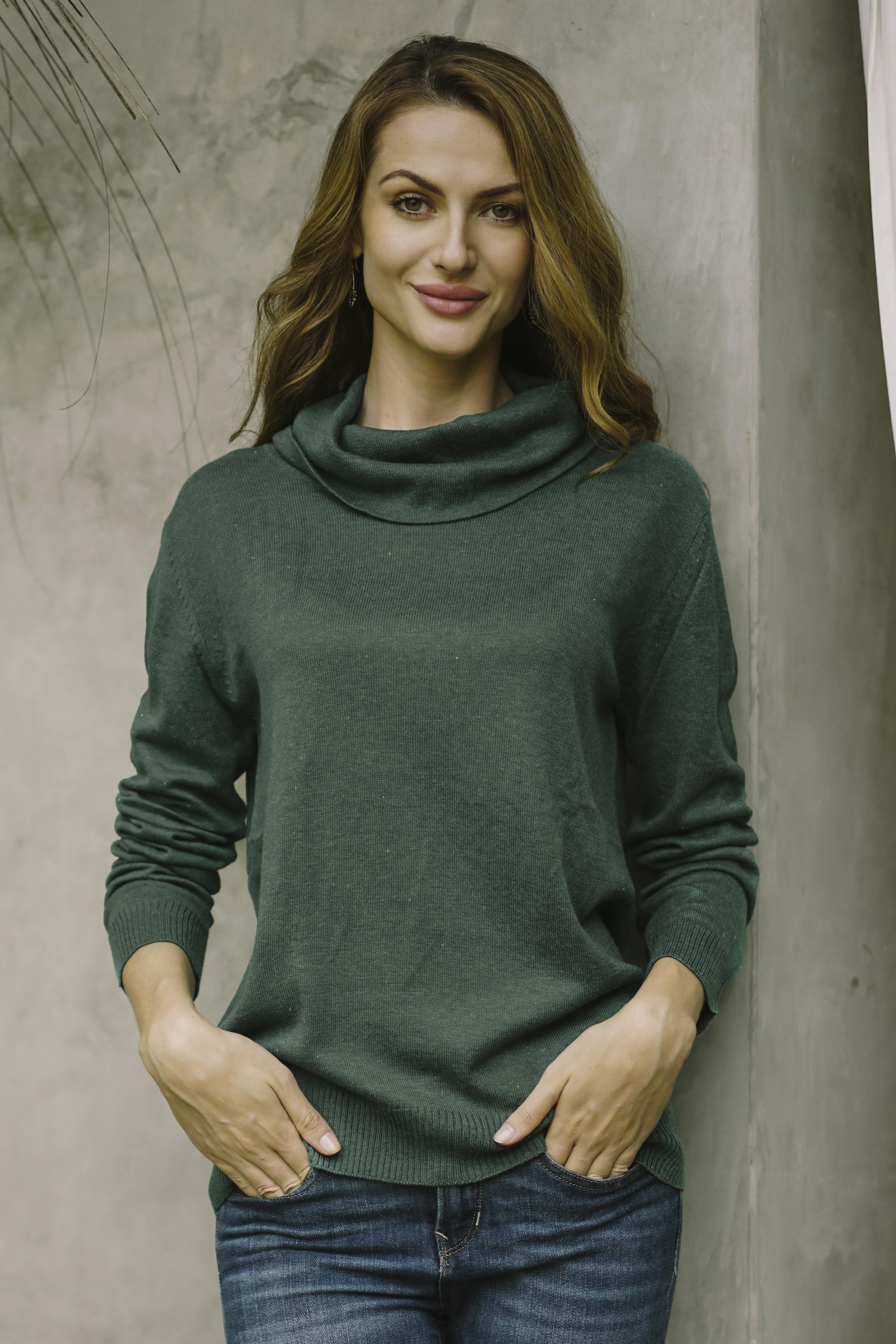 UNICEF Market | Turtle Neck Cotton Blend Pullover in Jade from Peru ...