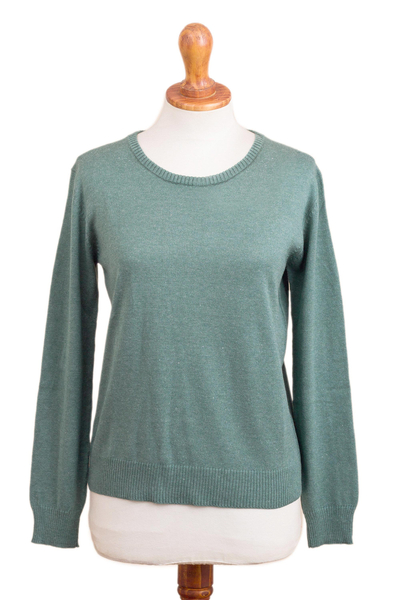 Knit Cotton Blend Pullover in Green from Peru
