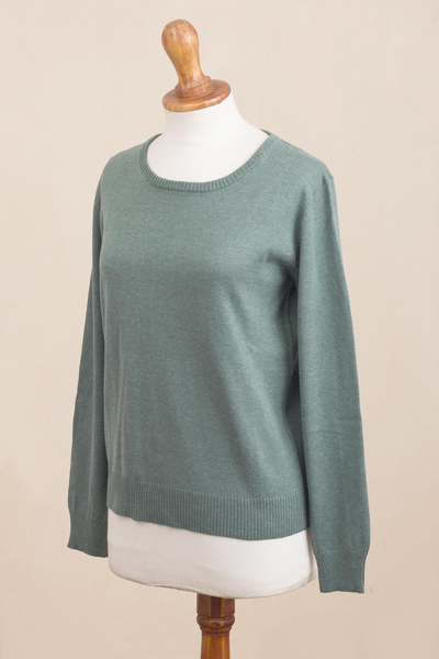 Cotton blend pullover, 'Warm Valley in Jade' - Knit Cotton Blend Pullover in Green from Peru