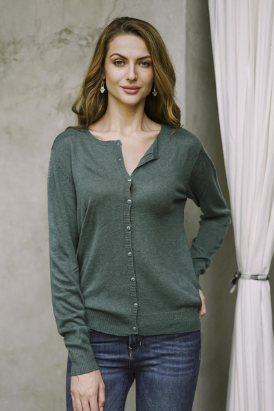 Cotton blend cardigan, Simple Style in Jade