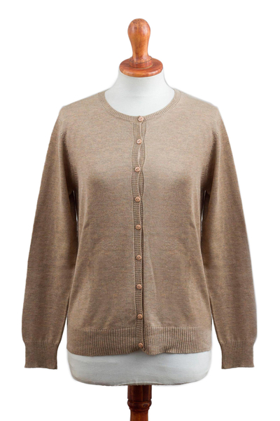 Cotton Blend Cardigan in Taupe from Peru