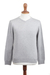 Men's v-neck sweater, 'Casual Comfort in Grey' - Men's V-Neck Cotton Blend Pullover in Pearl Grey from Peru