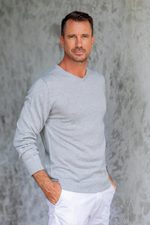 Men's v-neck sweater, 'Casual Comfort in Grey' - Men's V-Neck Cotton Blend Pullover in Pearl Grey from Peru