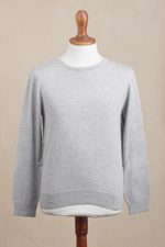 Men's crew neck sweater, 'Casual Comfort in Grey' - Men's Crew Neck Cotton Blend Pullover in Pearl Grey