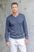 Men's cotton blend pullover, 'Warm Adventure in Indigo' - Men's V-Neck Cotton Blend Pullover in Indigo from Peru thumbail