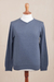 Men's cotton blend pullover, 'Warm Adventure in Indigo' - Men's V-Neck Cotton Blend Pullover in Indigo from Peru (image 2b) thumbail