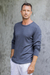 Men's cotton blend pullover, 'Casual Comfort in Indigo' - Men's Crew Neck Cotton Blend Pullover in Indigo from Peru (image 2b) thumbail