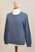 Men's cotton blend pullover, 'Casual Comfort in Indigo' - Men's Crew Neck Cotton Blend Pullover in Indigo from Peru (image 2d) thumbail