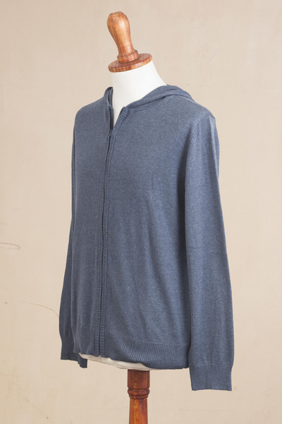 Sudadera de hombre en mezcla de algodón - Suéter con capucha de hombre de mezcla de algodón azul índigo