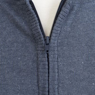 Sudadera de hombre en mezcla de algodón - Suéter con capucha de hombre de mezcla de algodón azul índigo