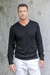 Men's cotton blend pullover, 'Warm Adventure in Black' - Men's V-Neck Cotton Blend Pullover from Peru