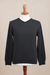 Men's cotton blend pullover, 'Warm Adventure in Black' - Men's V-Neck Cotton Blend Pullover from Peru