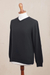 Men's cotton blend pullover, 'Warm Adventure in Black' - Men's V-Neck Cotton Blend Pullover from Peru (image 2c) thumbail