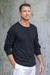 Men's cotton blend pullover, 'Classic Warmth in Black' - Men's Crew Neck Cotton Blend Pullover in Black from Peru thumbail
