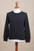 Men's cotton blend pullover, 'Classic Warmth in Black' - Men's Crew Neck Cotton Blend Pullover in Black from Peru (image 2b) thumbail