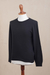 Men's cotton blend pullover, 'Classic Warmth in Black' - Men's Crew Neck Cotton Blend Pullover in Black from Peru (image 2c) thumbail