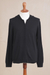 Sudadera con capucha para hombre, 'Casual Comfort in Black' - Suéter con capucha de mezcla de algodón negro para hombre