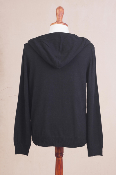 Men's hoodie, 'Casual Comfort in Black' - Black Cotton Blend Men's Hoodie Sweater