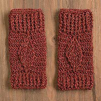 100% alpaca fingerless mitts, 'Cranberry Dream' - Hand-Crocheted 100% Alpaca Fingerless Mitts in Cranberry