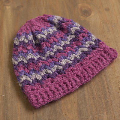 100% alpaca hat, 'Striped Dream' - Striped 100% Alpaca Crocheted Hat from Peru