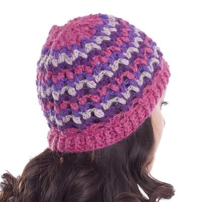 100% alpaca hat, 'Striped Dream' - Striped 100% Alpaca Crocheted Hat from Peru