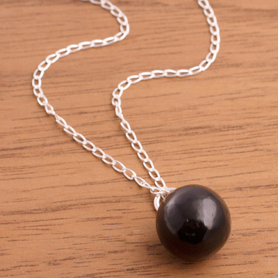 Obsidian pendant necklace, 'Hypnotic Orb' - Obsidian Orb Pendant Necklace Crafted in Peru