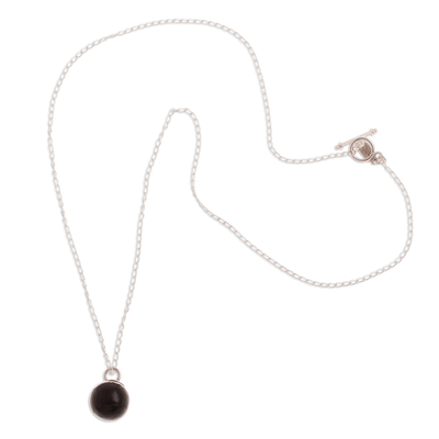 Obsidian pendant necklace, 'Hypnotic Orb' - Obsidian Orb Pendant Necklace Crafted in Peru