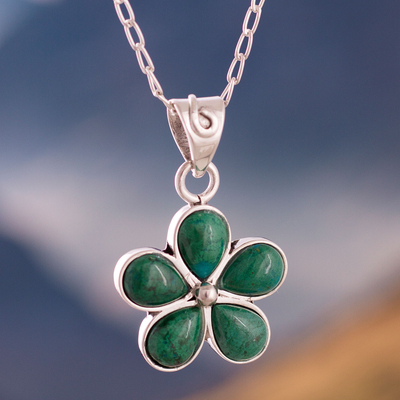 Chrysocolla pendant necklace, 'Nature Love' - Floral Chrysocolla Pendant Necklace from Peru