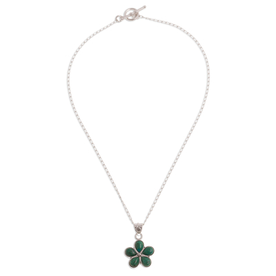Chrysocolla pendant necklace, 'Nature Love' - Floral Chrysocolla Pendant Necklace from Peru