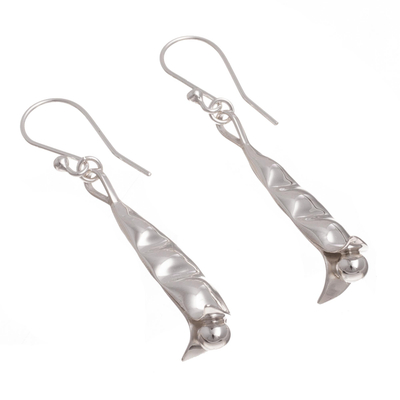 Sterling silver dangle earrings, 'Candida Flower' - Floral-Inspired Sterling Silver Dangle Earrings from Peru