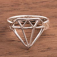 Sterling silver cocktail ring, 'Diamond Prism' - Peruvian Sterling Silver Cocktail Ring with a Diamond Motif