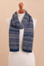 100% alpaca scarf, 'Geometric Signals' - Blue & Grey Geometric Knit 100% Alpaca Wrap from Peru