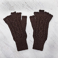 100% alpaca fingerless gloves, 'Warm Mahogany' - Hand-Knit 100% Alpaca Fingerless Gloves in Mahogany