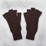 100% alpaca fingerless gloves, 'Warm Mahogany' - Hand-Knit 100% Alpaca Fingerless Gloves in Mahogany