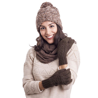 100% alpaca gloves, 'Winter Walk in Mahogany' - Hand-Knit 100% Alpaca Gloves in Mahogany from Peru