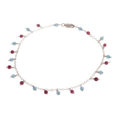 Blue and Fuchsia Agate Charm Anklet from Peru