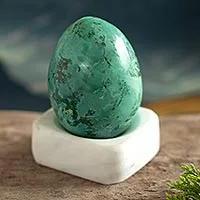 Chrycocolla gemstone figurine, 'Cute Egg' - Egg-Shaped Chrysocolla Gemstone Figurine from Peru