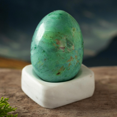 Chrysocolla gemstone figurine, 'Calming Ovus' - Egg-Shaped Chrysocolla Gemstone Figurine from Peru