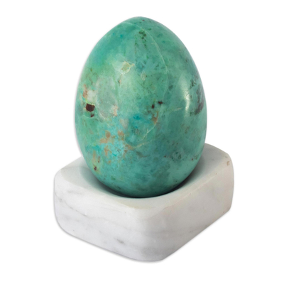 Chrycocolla gemstone figurine, 'Cute Egg' - Egg-Shaped Chrysocolla Gemstone Figurine from Peru