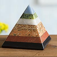 Multi-gemstone figurine, 'Positive Energy' - Multi-Gemstone Pyramid Figurine from Peru