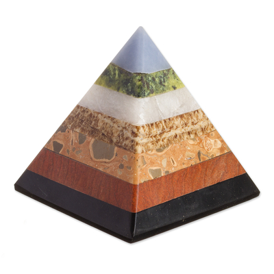 Escultura de piedras preciosas Múltiples - Figurilla de pirámide con múltiples piedras preciosas de Perú