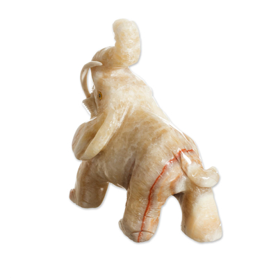 Calcite gemstone sculpture, 'Excited Elephant' - Handmade Calcite Gemstone Sculpture from Peru