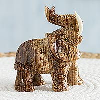 Aragonite gemstone sculpture, 'Excited Elephant'