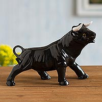 Onyx gemstone sculpture, 'Legendary Bull'