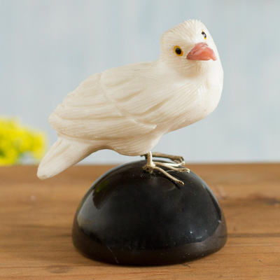Onyx gemstone sculpture, 'Bird of Peace' - White and Black Onyx Gemstone Bird Sculpture from Peru