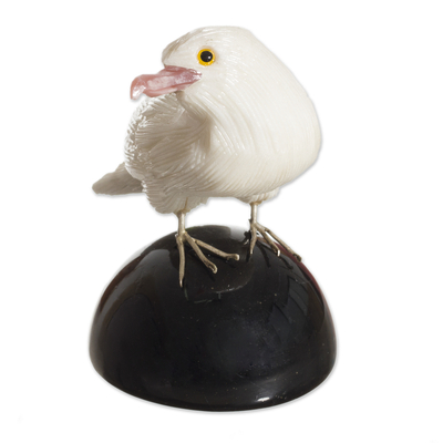 White and Black Onyx Gemstone Bird Sculpture from Peru