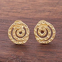 Gold plated sterling silver button earrings, 'Andean Cosmos'