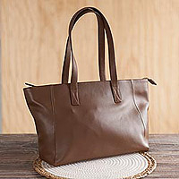 Leather shoulder bag, 'Burnt Sienna Glam' - Burnt Sienna Leather Shoulder Bag Crafted in Peru